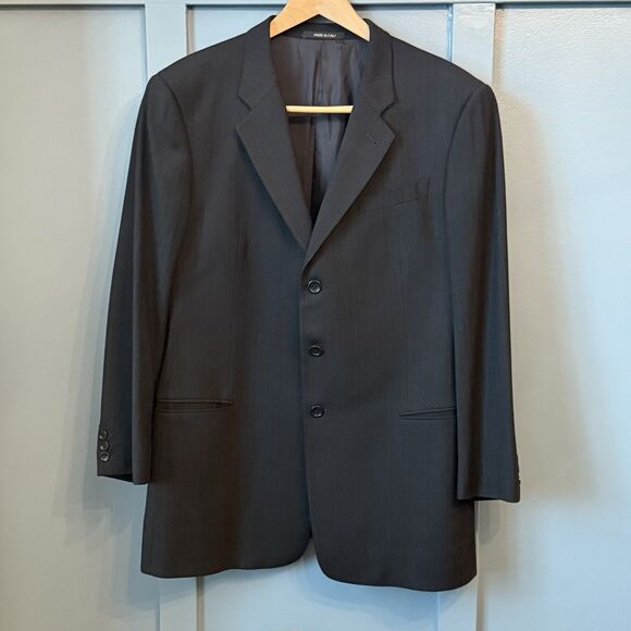 Armani Collezioni 44R  Black Pinstripe‎ Designer Suit Jacket Pants 90's Vintage - Picture 1 of 15